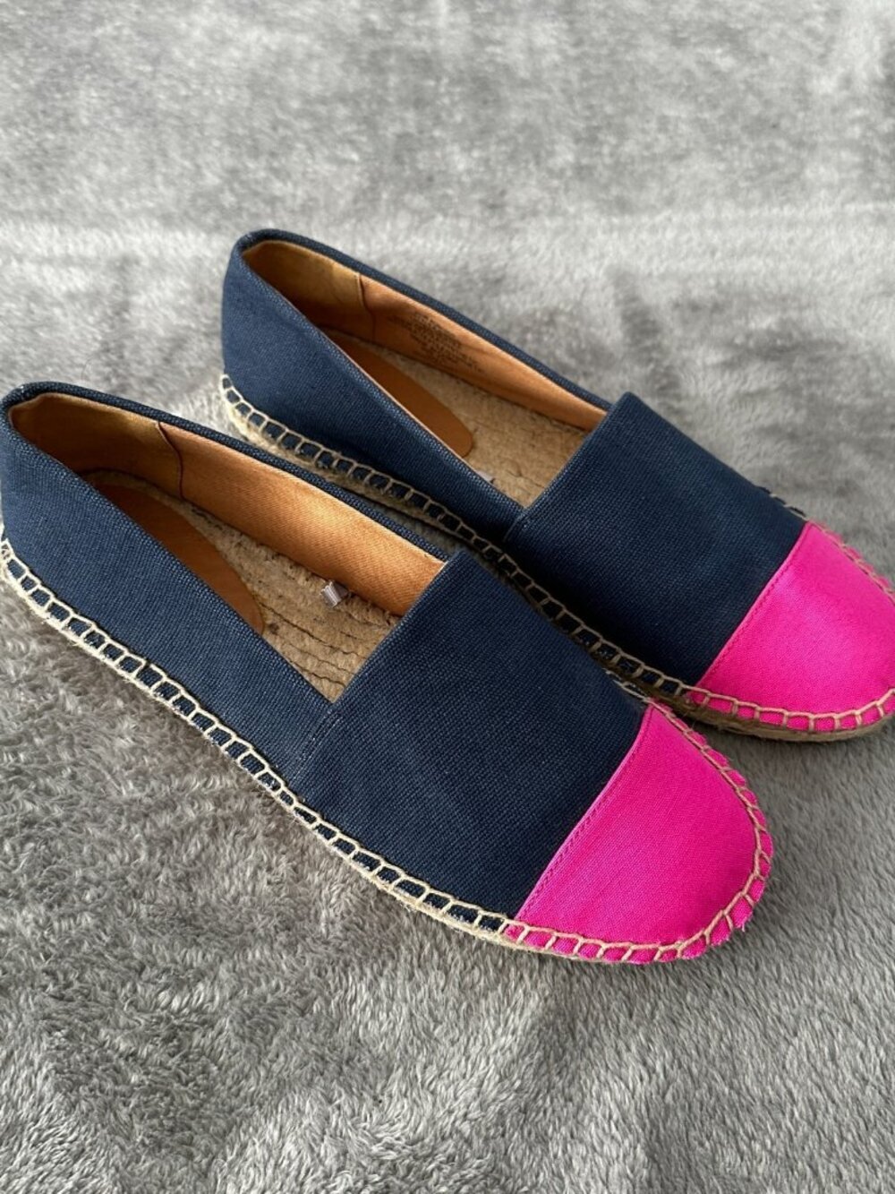 J. Crew Factory Women's US 7.5 Color Block Espadrille Slip On Flats Blue & Pink